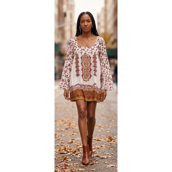 Free People Dresses & Skirts - Vintage Free People Earthy tone Paisley  Empire-Waist Boho Tunic Dress
Size: M